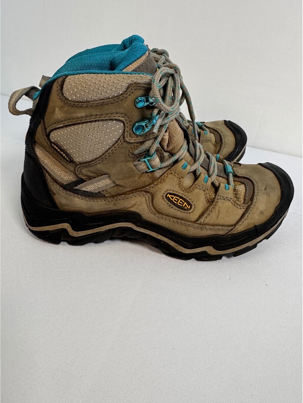 KEEN Durand Mid Waterproof Hiking Boots Brown Teal Womens 7.5 American Built